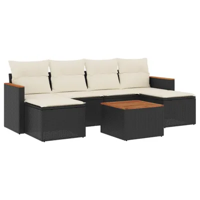 Produktbild von vidaXL 7-tlg. Garten-Sofagarnitur mit Kissen Schwarz Poly Rattan
