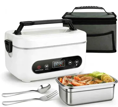 Produktbild von Zimilo Elektrische Lunchbox mit Akku 12000mAh, 1200ml Selbstheizende Brotdose, 6 Temperaturstufen, Timer-Funktion, Tragbar für Büro, Weiß