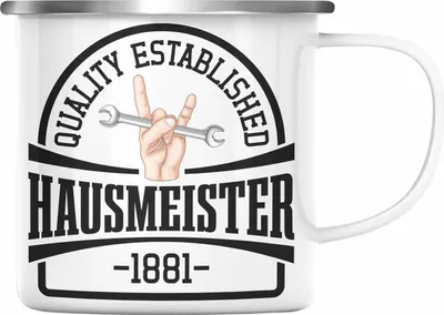 Produktbild von Trendation - Hausmeister Emaille Tasse Geschenke Lustig Spruch Haustechniker (Silber)