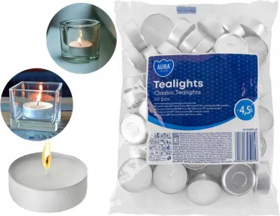 Zdjęcie produktu dla AURA Podgrzewacze Tealights Classic 4,5h 50 szt. p15-50