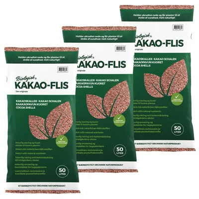 Produktbild von 3 x 50L Floragard Kakaoschalen, Bodenabdeckung, Dekorbelag, Mulch, 100 % reine Kakaoschalen