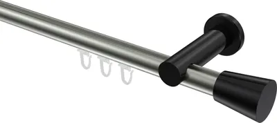 Produktbild von Interdeco Innenlaufstange / Gardinenstange mit Innenlauf Edelstahl-Optik / Schwarz, Typ Platon Sitra (Konus), 20 mm Ø 1-läufig, 480 cm