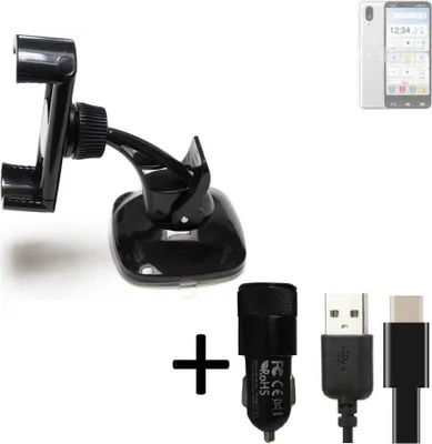 Produktbild von K-S-Trade Handy-Halterung kompatibel mit Sharp Basio Active Windschutzscheibe / Armaturenbrett + LADEGERÄT mit Mico USB Kabel Autohalterung