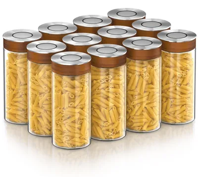 Produktbild von Arendo Vorratsglas 12er Set je 1300 ml aus Borosilikatglas mit luftdichtem Vakuum-Klickdeckel, Edelstahldeckel mit Silikondichtung, Vorratsbehälter, 12 Stück, transparent