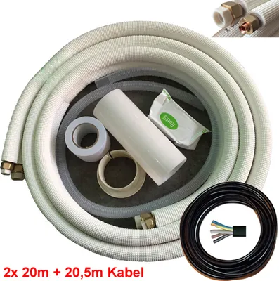 Produktbild von 9/12er 2x20m isolierte Kupferleitungen 1/4" + 3/8" Zoll Montage Kit