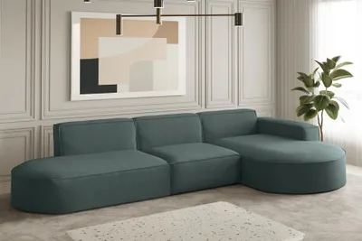 Produktbild von Ecksofa Designersofa PALMA in Stoff Opera Velvet Opalgrün Ottomane Rechts