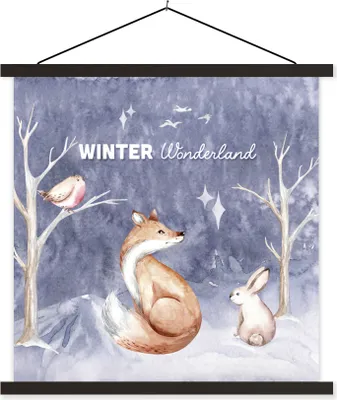 Produktbild von MuchoWow® Textilposter Winter - Schnee - Fuchs 90x90 cm mit schwarzem Rahmen - Magnetisches
