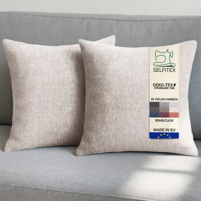 Produktbild von Selfitex 2er Set Sofakissen 40x40 cm, inkl. Füllkissen, gewebter Canvas Stoff, matte & strukturierte Oberfläche, weiche Polyester-Füllung (Sand)