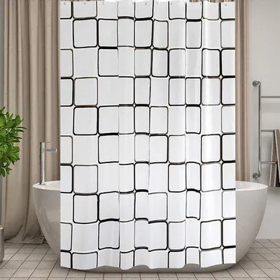 Produktbild von Famanu Duschvorhang 220 cm – Wasserfest PEVA – Schimmelresistent – Schwarz-Weiß – Extra Lang