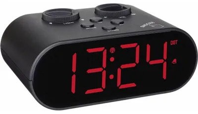 Productafbeelding van zendergestuurde wekker met USB oplaadfunctie, grote LED cijfers, snooze functie, zwart