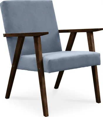 Produktbild von BETTSO Sessel Gepolsterter Cocktailsessel Loungesessel LISEK Blau Beine aus Nussbaum