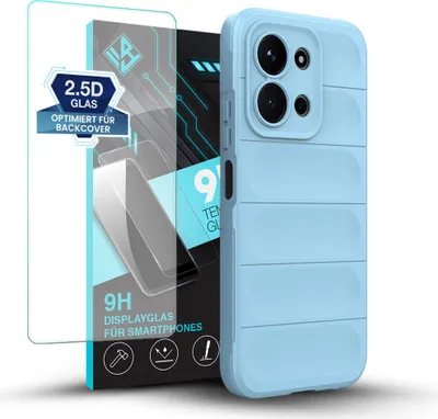 Produktbild von Handy Hülle für Xiaomi Redmi 15C mit 9H Displayglas Displayschutz Plus Grip Case Cover Schutzhülle Softgrip Farbe: Hellblau