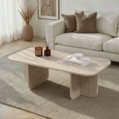 Image de Skye Decor, Akira - Travertine, table basse, travertin, PANNEAU AGRÉGÉ 100 % MÉLAMINÉ, 120 x 60 x 41 cm