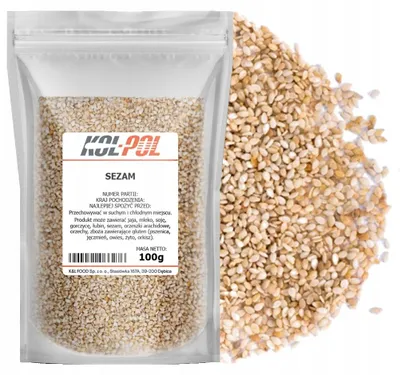 Zdjęcie produktu dla SEZAM BIAŁY 100g Łuskany ziarno nasiona sezamu naturalny jakość Kol-Pol