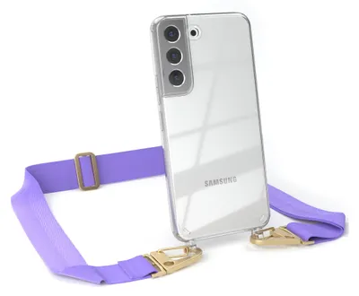 Produktbild von EAZY CASE - Hülle mit Band für Samsung Galaxy S22 5G, Handyhülle mit Umhängeband, Silikonhülle transparent, Handykette in Violett