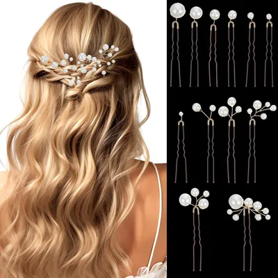 Produktbild von 12 Stück Haarnadeln Perlen, U Förmige Perlenhaarnadel, Elegante Braut Haarschmuck Hochzeit Haarnadel Perlen für Hochzeit Prom Party Brautjungfer Damen