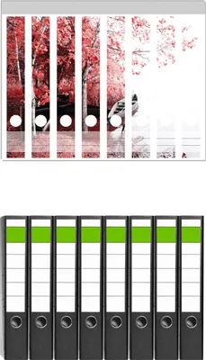 Produktbild von Wallario 8 Stück schmale Ordner inkl. Klebeetiketten mit Motive Romantische Bootsanlegestelle in rot-weiß -  Set mit Rückenschildern / Ordnerrücken Stickern