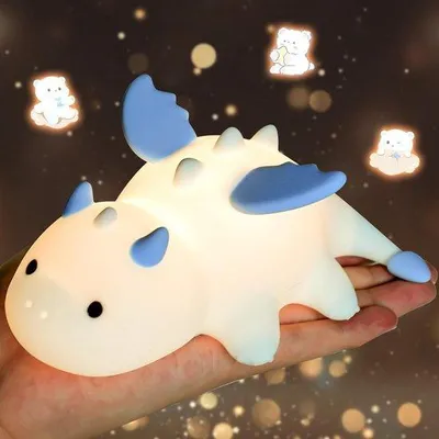 Immagine prodotto di Lampada notturna a LED, morbida lampada notturna per bambini in silicone, ricaricabile tramite USB, con 3 livelli di luminosità, 7 cambi di colore, decorazione per la cameretta dei bambini (blu).