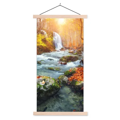 Produktbild von MuchoWow® Textilposter Natur - Sonne - Herbst 40x80 cm mit holzfarbenen Rahmen - Wohnzimmer