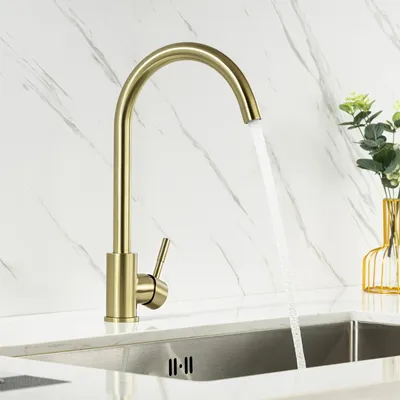 Produktbild von Lonheo Hochdruck Wasserhahn Küche Armatur Gold, 360° Drehbar Küchenarmatur Einhebelmischer Edelstahl Küche Mischbatterie für Spülbecken