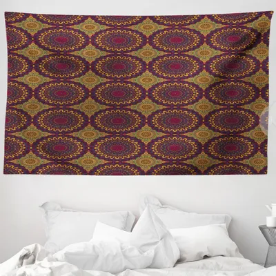 Produktbild von ABAKUHAUS marokkanisch Wandteppich, Tribal Art Mandala aus Weiches Mikrofaser Stoff Waschbar ohne Verblassen Digitaldruck, 230 x 140 cm, Plum Petrol Blau Gelb