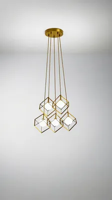 Produktbild von Pendelleuchte aus mattgoldenem Metall mit weißem Glasdiffusor, Ø55 cm, 5xG9 max 28 W, modernes elegantes Design - Perenz