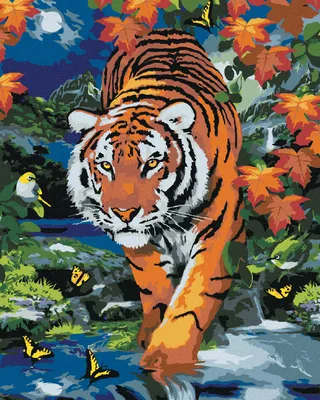 Produktbild von Zuty - Malen nach Zahlen - DER LAUERNDE TIGER UND DER VOLLMOND (HOWARD ROBINSON), 40x50 cm, mit Keilrahmen (bereits gespannt)