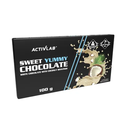 Produktbild von Activlab Sweet Yummy Chocolate – Weiße Schokolade mit Kokosraspeln Ohne Zucker und Palmöl | 100 g