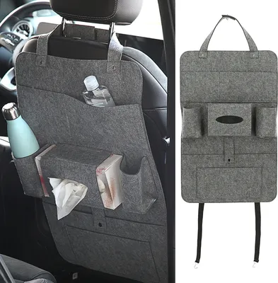 Produktbild von Auto Organizer Filz 41x65cm grau Klettverschluss Spannriemen Taschen Rücksitztasche Multitasche Multipocket