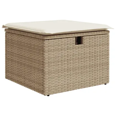 Image de vidaXL Tabouret de jardin avec coussin beige 55x55x37 cm Poly rotin