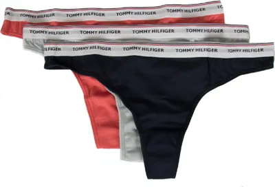 Zdjęcie produktu dla Zestaw 3 majtek damskich TOMMY HILFIGER, nr katalogowy UW0UW00048, 3PACK THONG, rozmiar L, 90% bawełna, 10% Elasthan