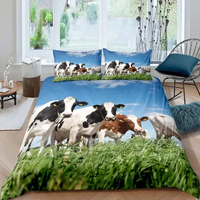 Imagen del producto de Juego de fundas de edredón con estampado de vacas para niños