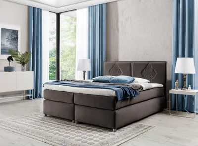 Produktbild von Boxspringbett Schlafzimmerbett Bett DAMIANO DELUX Stoff Braun 160x200cm