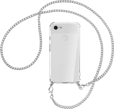 Produktbild von Handykette Backcover-Schutzhülle mit Band (Metall silberfarben) für Google Pixel 3 XL - silberfarbene Kette