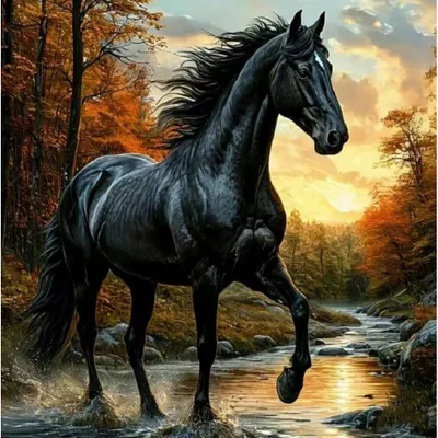Productafbeelding van NORIMPEX Diamantov malovin, "Zwart paard in de beek", 30x40 cm