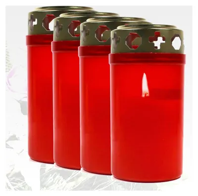 Produktbild von 4er Set Grabkerzen mit Deckel - Rot - Brenndauer 54 Std - Trauerlicht für den Friedhof