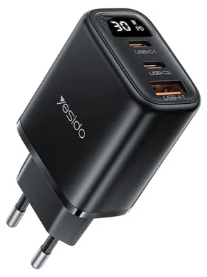 Zdjęcie produktu dla Yesido Ładowarka sieciowa z wyświetlaczem USB 2× USB-C 30W - czarna