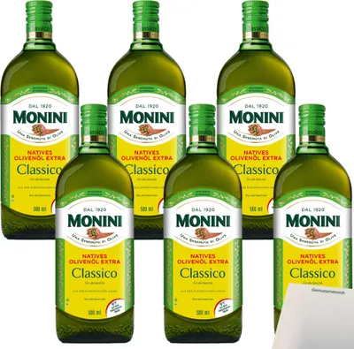 Produktbild von Monini Classico Natives Olivenöl Extra VPE (6x500ml Flasche) + usy Block