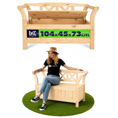 Produktbild von KADAX Park-Gartenbank aus Holz mit Rückenlehne, Terrasse mit Kasten, hellbraun