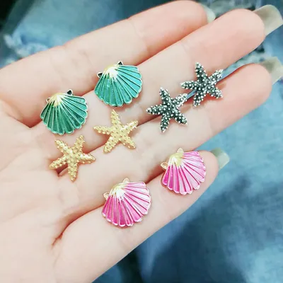 Produktbild von 4 Paar Boho-Damen-Ohrstecker mit Seestern-Muschel-Set, Sommer-Schmuck-Accessoires