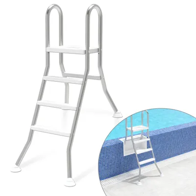 Produktbild von CEEDIR Edelstahl Poolleiter 3 Stufen, Schwimmbadleiter bis 150 kg, Rutschfeste Trittstufen & Handlauf, Für Pooltiefe bis 115 cm, Silber