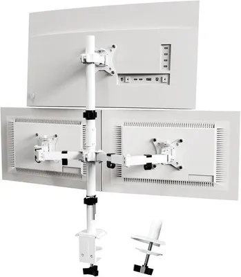 Produktbild von Monitorhalterung für 3 Monitore – 13-32 Zoll, schwenk- und neigbar – 80 cm Tischhöhe, verstellbar – VESA 75x75/100x100 – Weiß
