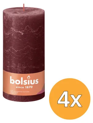 Obrázok produktu pre 4 sviečky Bolsius Rustiekkaars, červená farba Velvet, rozmer 200/100 (1 kus)