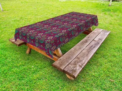 Produktbild von ABAKUHAUS Paisley Tischdecke Outdoor, Bunte Blumenmuster der traditionellen Abstrakte Motive Hand gezeichnet Wie, Himbeere und Mehrfarbig, 145x305cm