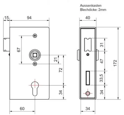 Produktbild von Famanu Schlosskasten 40 mm - Hochwertiges Sicherheitsschloss für Gartentüren und Tore