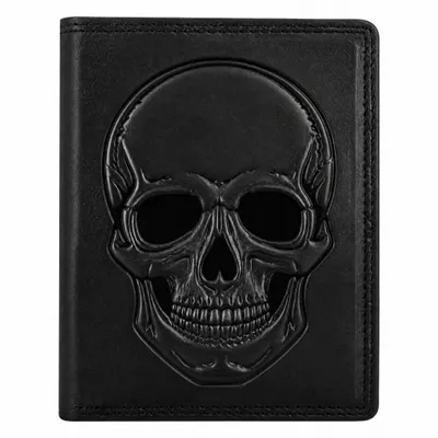 Produktbild von RFID Büffel Echt Leder Geldbörse Portemonnaie mit geprägtem Totenkopf Motiv Schwarz Hochformat, KI-generiertes Bild