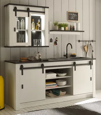 Produktbild von Küche "Stove" in weiß Pinie und anthrazit Küchenschrank Set 3-teilig