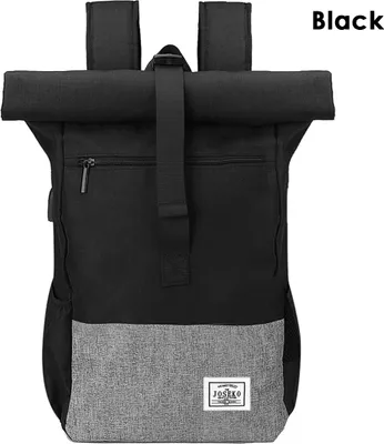 Produktbild von JOSEKO Freizeitrucksack Rolltop Rucksack Backpack Schwarz - Stilvoll und flexibel mit modernem Rolltop Design und vielen großen Taschen und Fächern