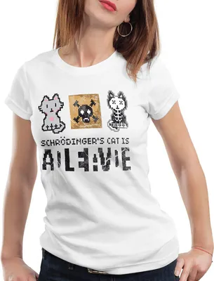 Produktbild von style3 8-Bit Schrödingers´s Katze Damen T-Shirt Vintage, Farbe:Weiß, Größe:M