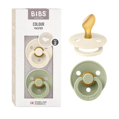 Produktbild von BIBS Colour Anatomical Schnuller 2er Pack, BPA-frei Dummy-Schnuller, Kiefergerechte Form. Naturkautschuk / Latex, Hergestellt in Dänemark. Größe 2 (6-18 Monate), Ivory / Sage